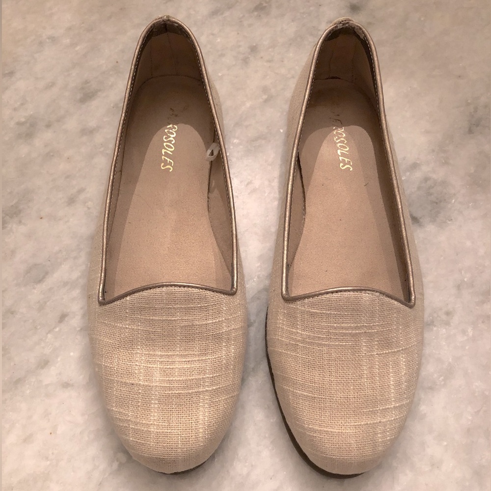 Women’s Size 7 1/2 Aerosoles Cushioned Summer Loafer Shoes Linen w/ Gold Accents